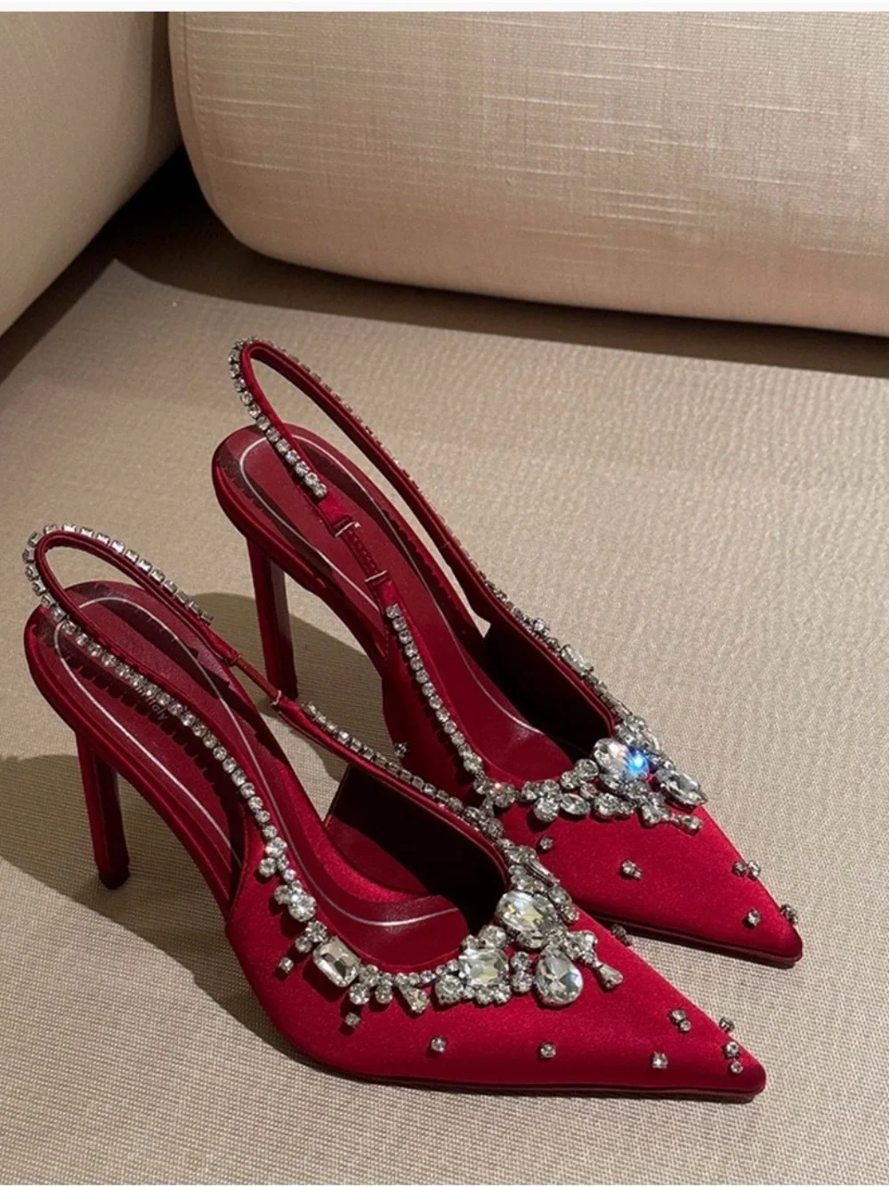 A Classy Chic Boutique Red Crystal-Embellished Slingback Pump